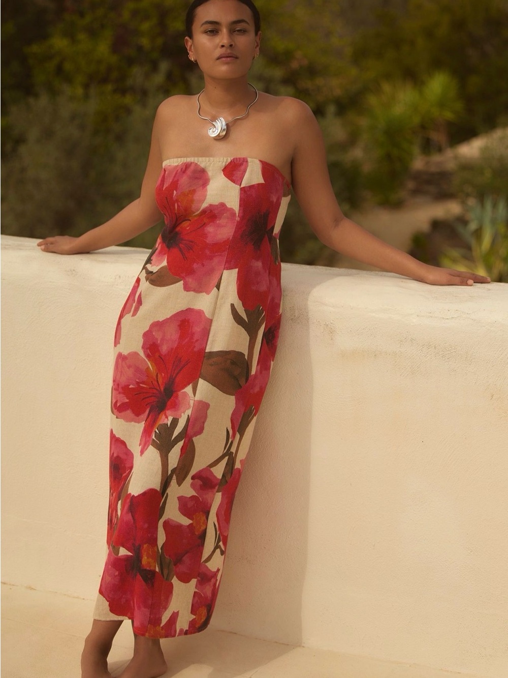 Anthropologie Aliza Strapless Linen Maxi Dress